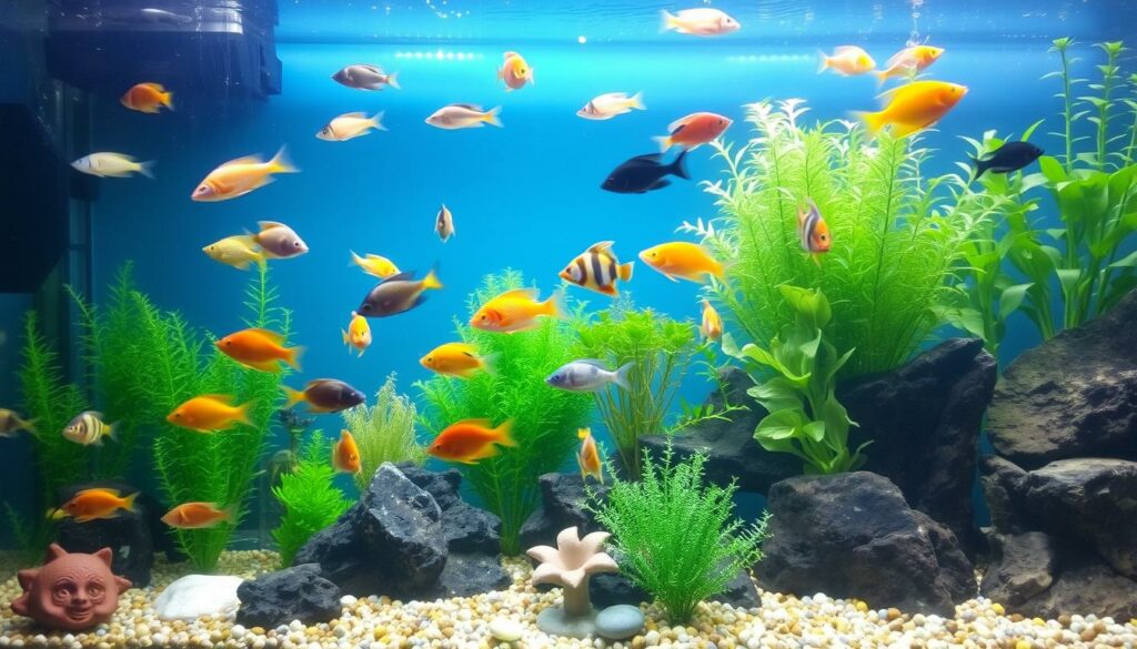 Ein Aquarium mit bunten Fischen